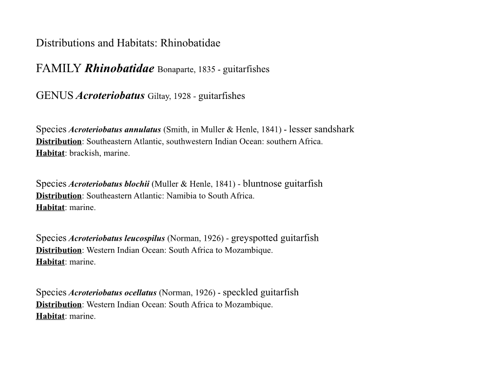 Distributions and Habitats: Rhinobatidae GENUS Acroteriobatus