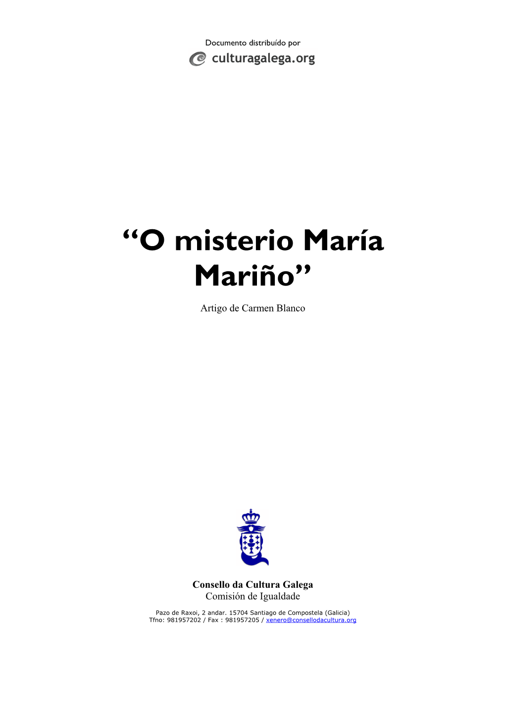 “O Misterio María Mariño”
