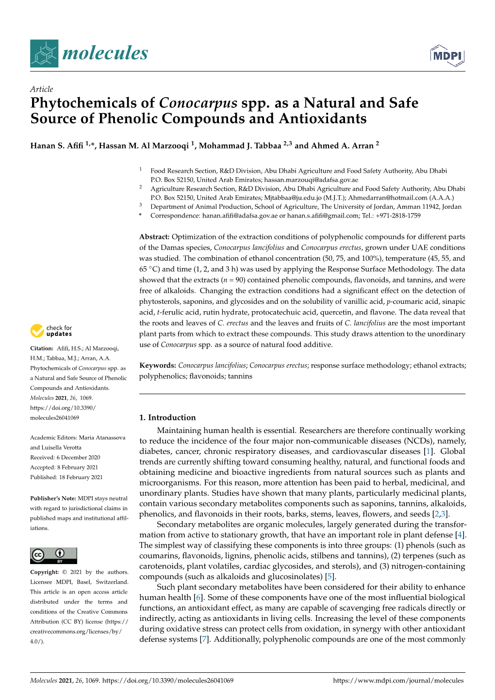 Phytochemicals of Conocarpus Spp. As a Natural and Safe Source of Phenolic Compounds and Antioxidants