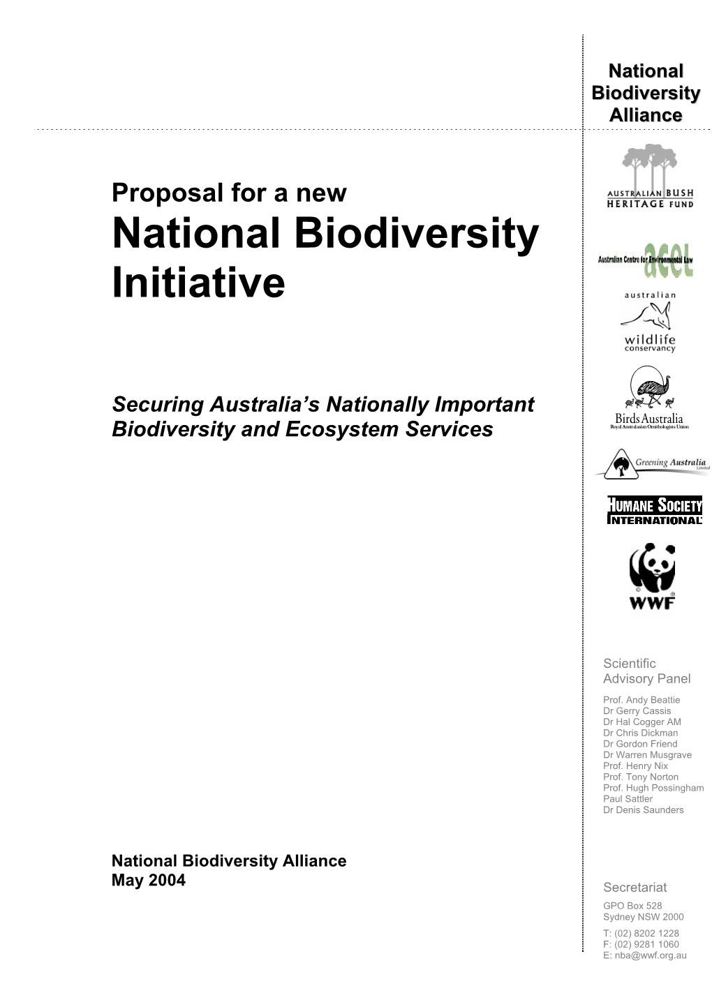 Proposal for a New National Biodiversity Initiative