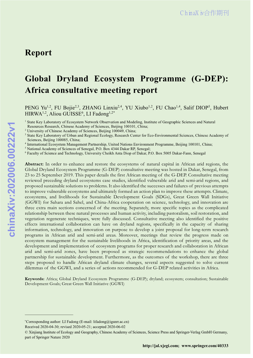 Report Global Dryland Ecosystem Programme (G-DEP)