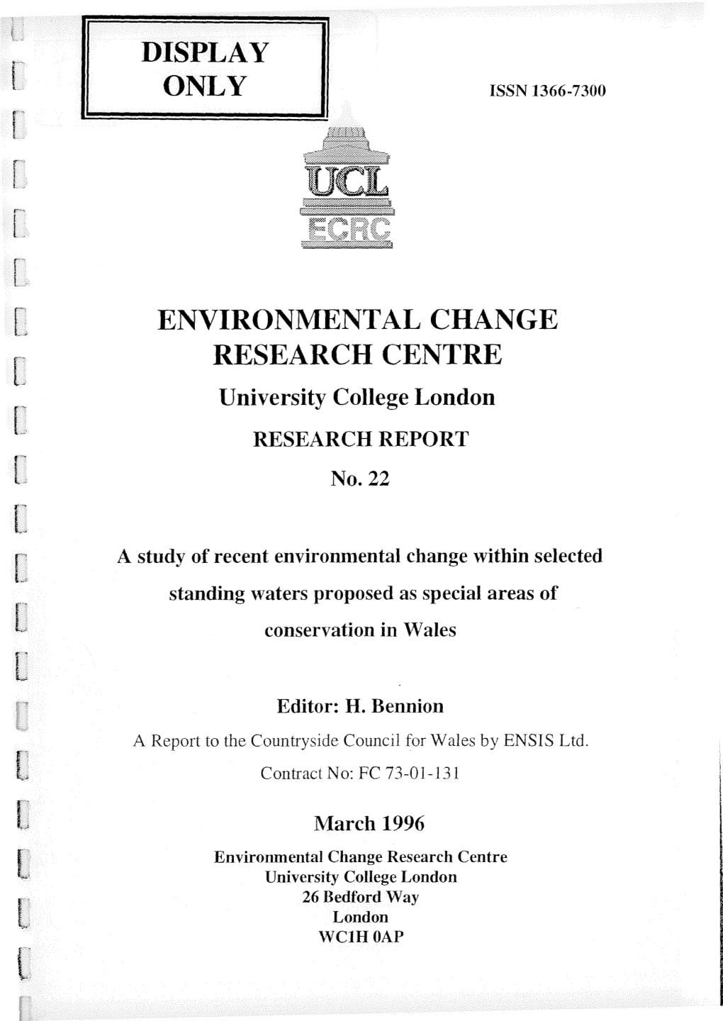 ENVIRONMENTAL CHANGE RESEARCH CENTRE University College London RESEARCH REPORT No