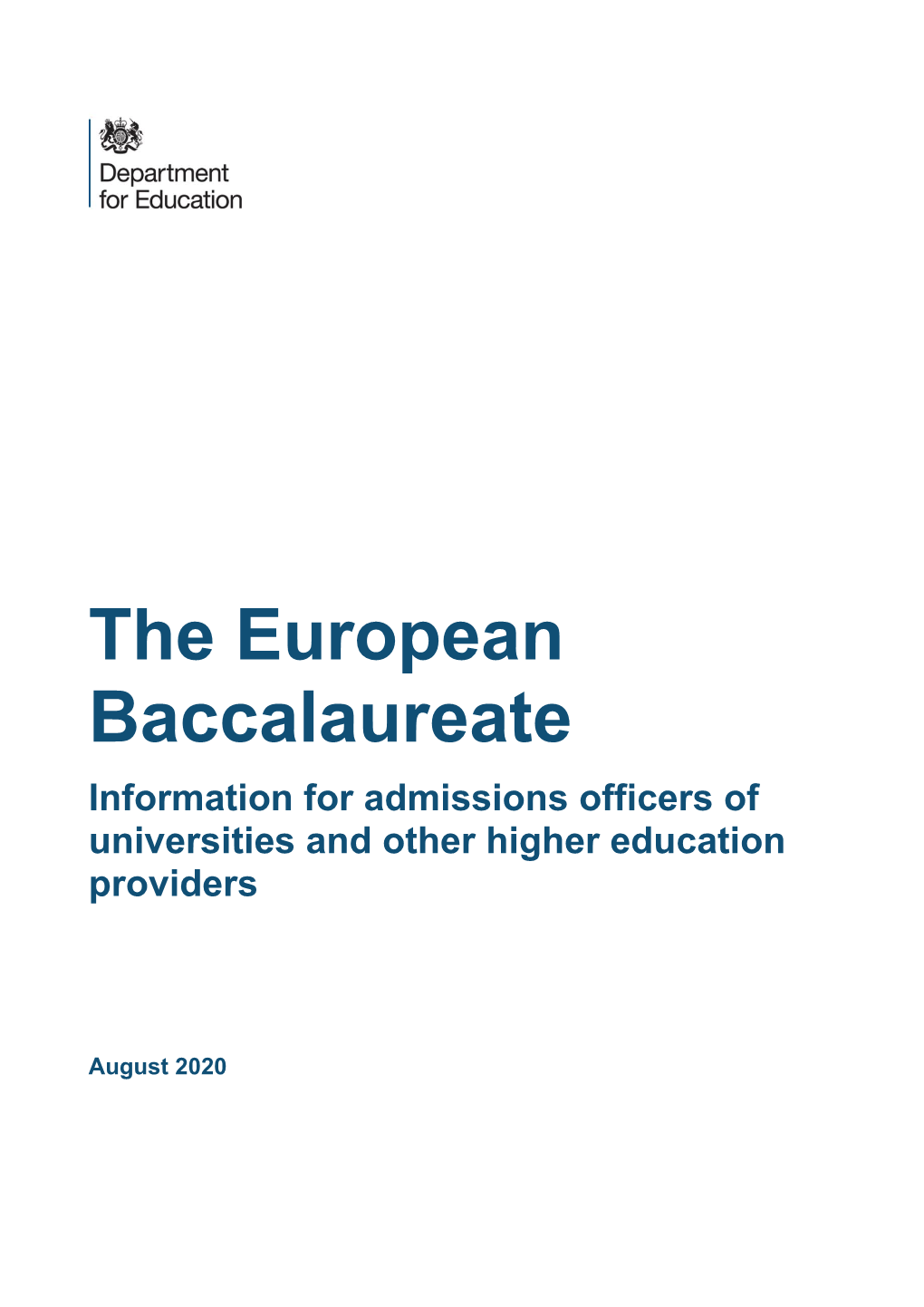 The European Baccalaureate Information for Admissions Officers of Universities and Other Higher Education Providers