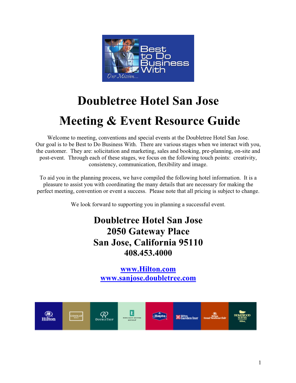 Doubletree Hotel San Jose Meeting & Event Resource Guide
