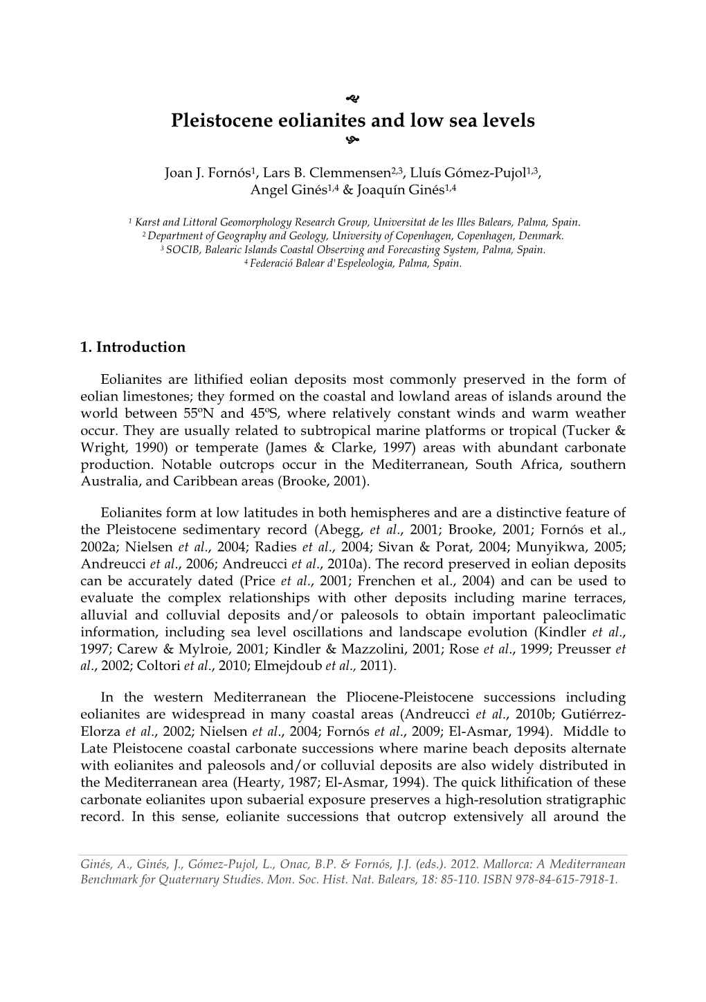 Pleistocene Eolianites and Low Sea Levels 