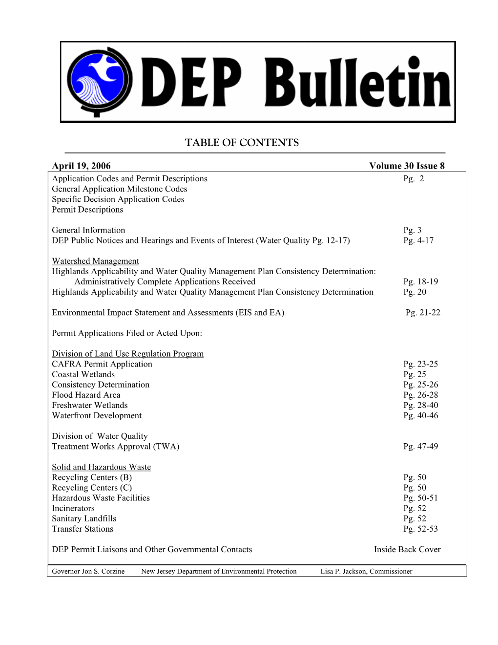 NJDEP-DEP Bulletin, 4/19/2006 Issue