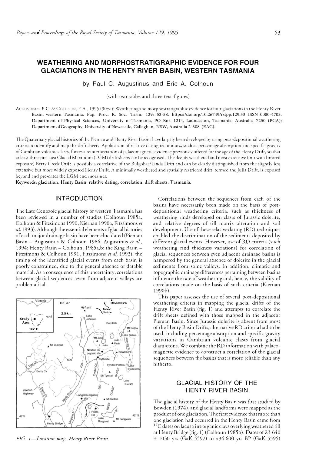 WEATHERING and MORPHOSTRATIGRAPHIC EVIDENCE for FOUR GLACIATIONS in the HENTY RIVER BASIN, WESTERN TASMANIA by Paul C