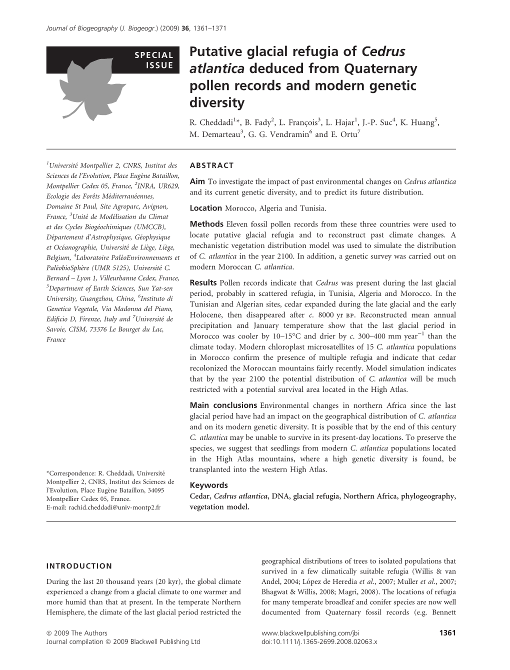 Putative Glacial Refugia of Cedrus Atlantica Deduced from Quaternary