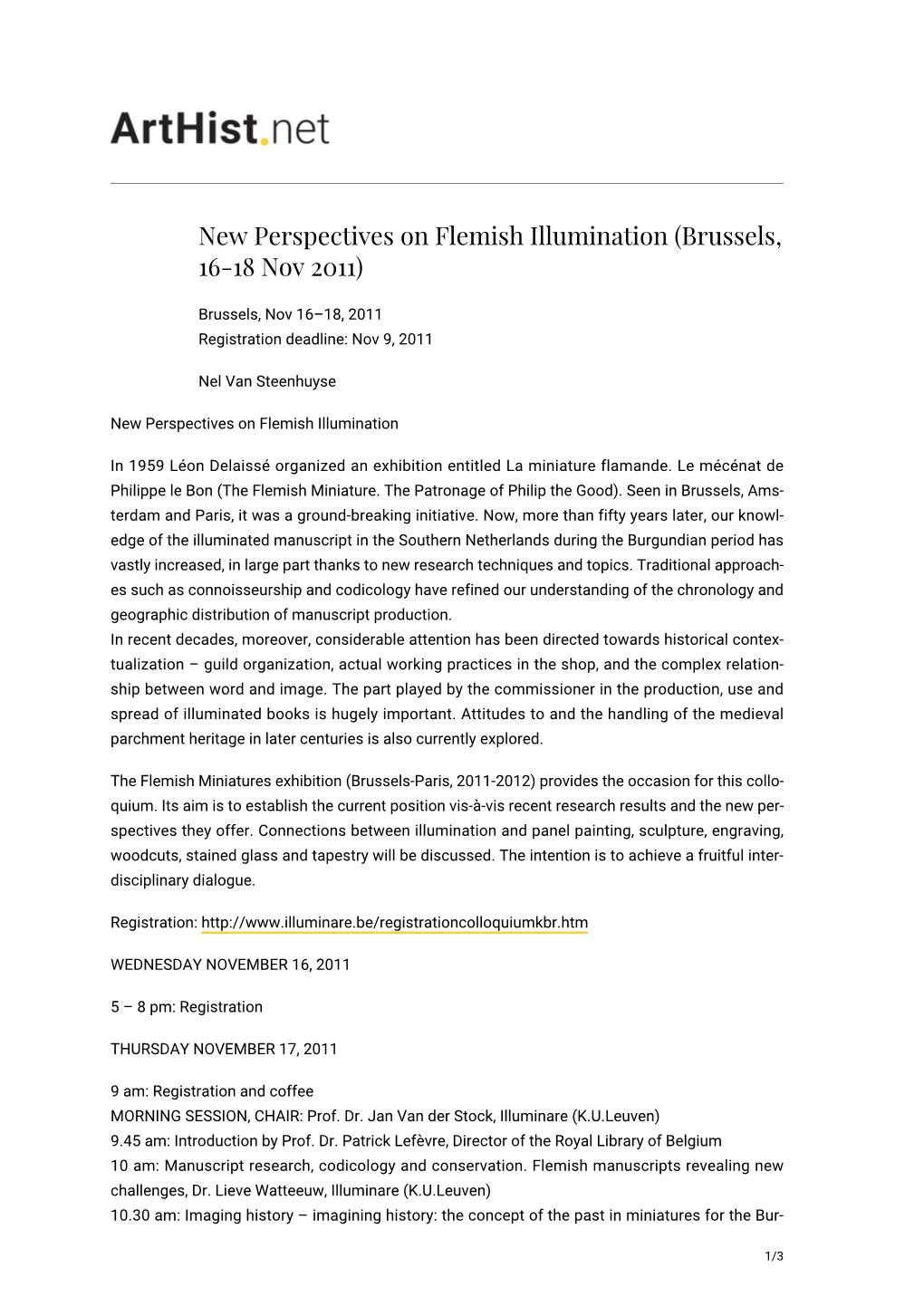 New Perspectives on Flemish Illumination (Brussels, 16-18 Nov 2011)