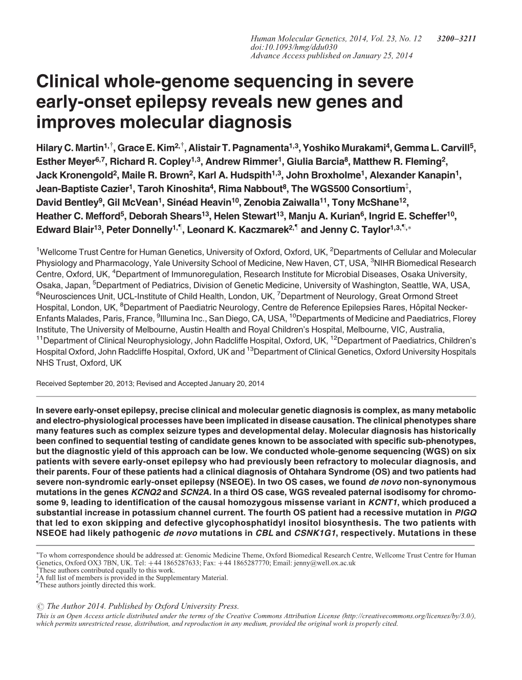 Clinical Whole-Genome Sequencing in Severe Early-Onset Epilepsy Reveals New Genes and Improves Molecular Diagnosis