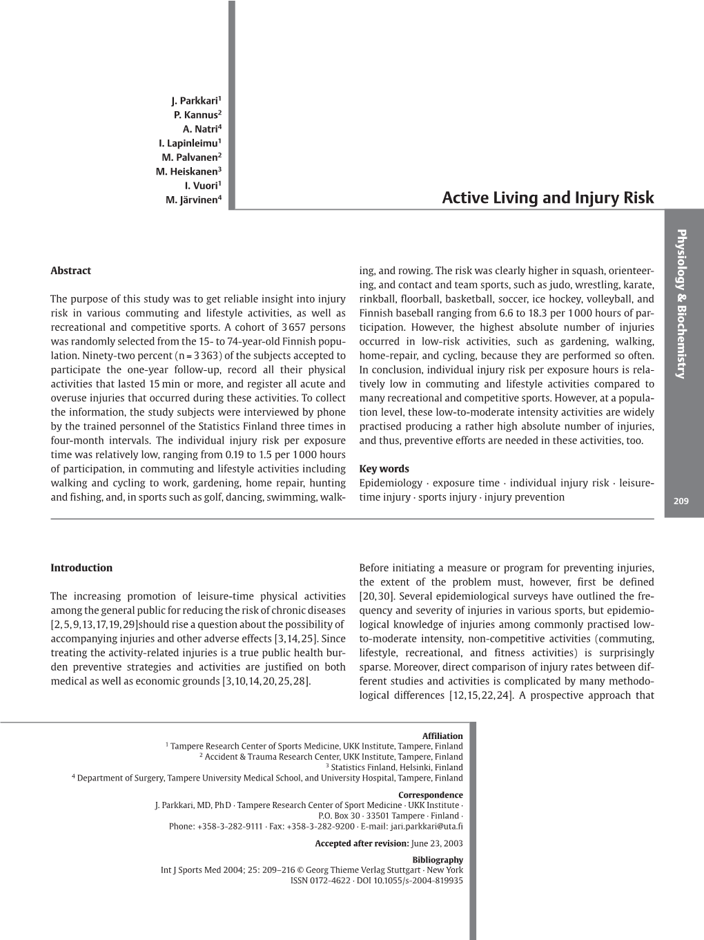 Active Living and Injury Risk Hsooy&Biochemistry & Physiology