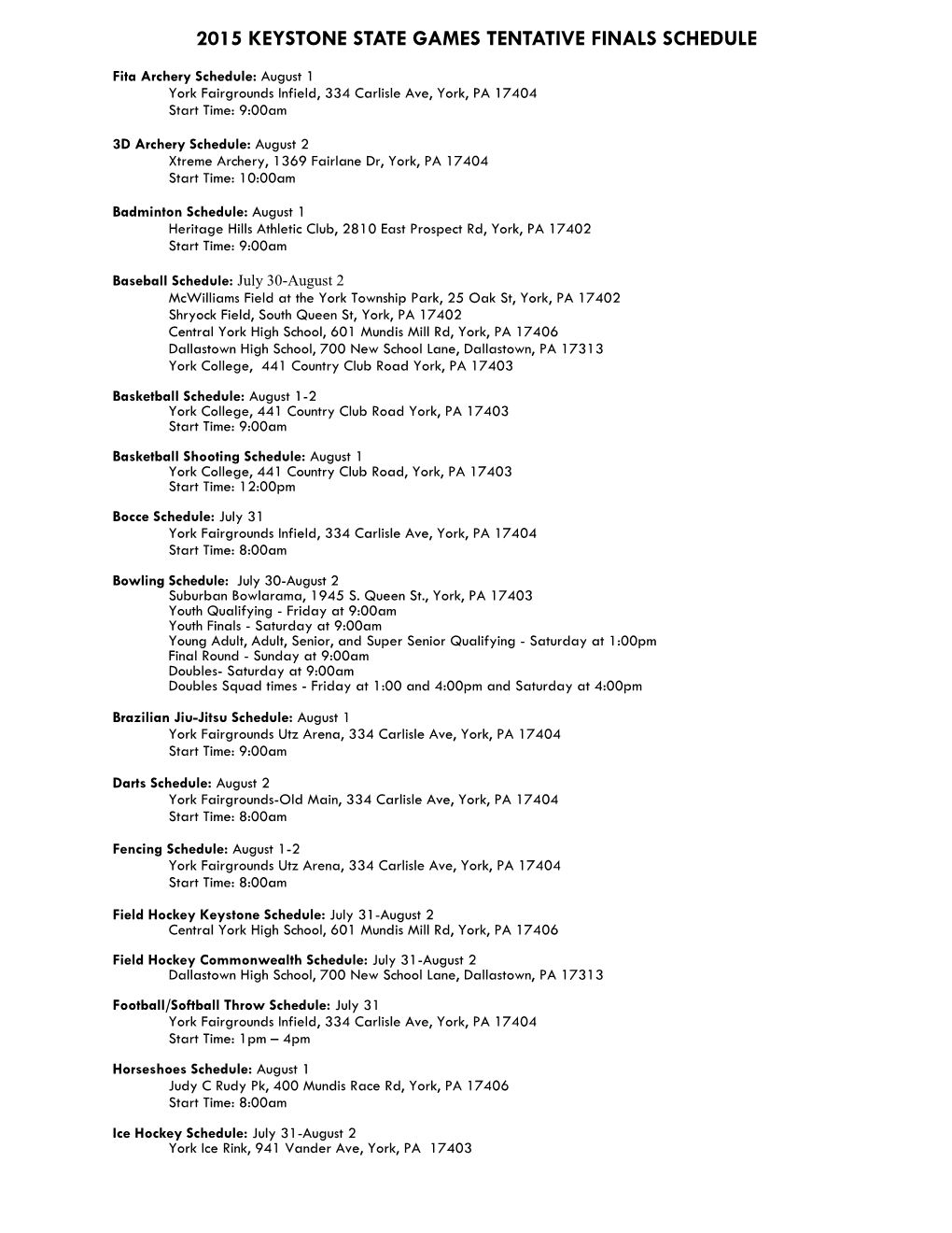 Download the 2015 Keystone State Games Tentative Finals Schedule