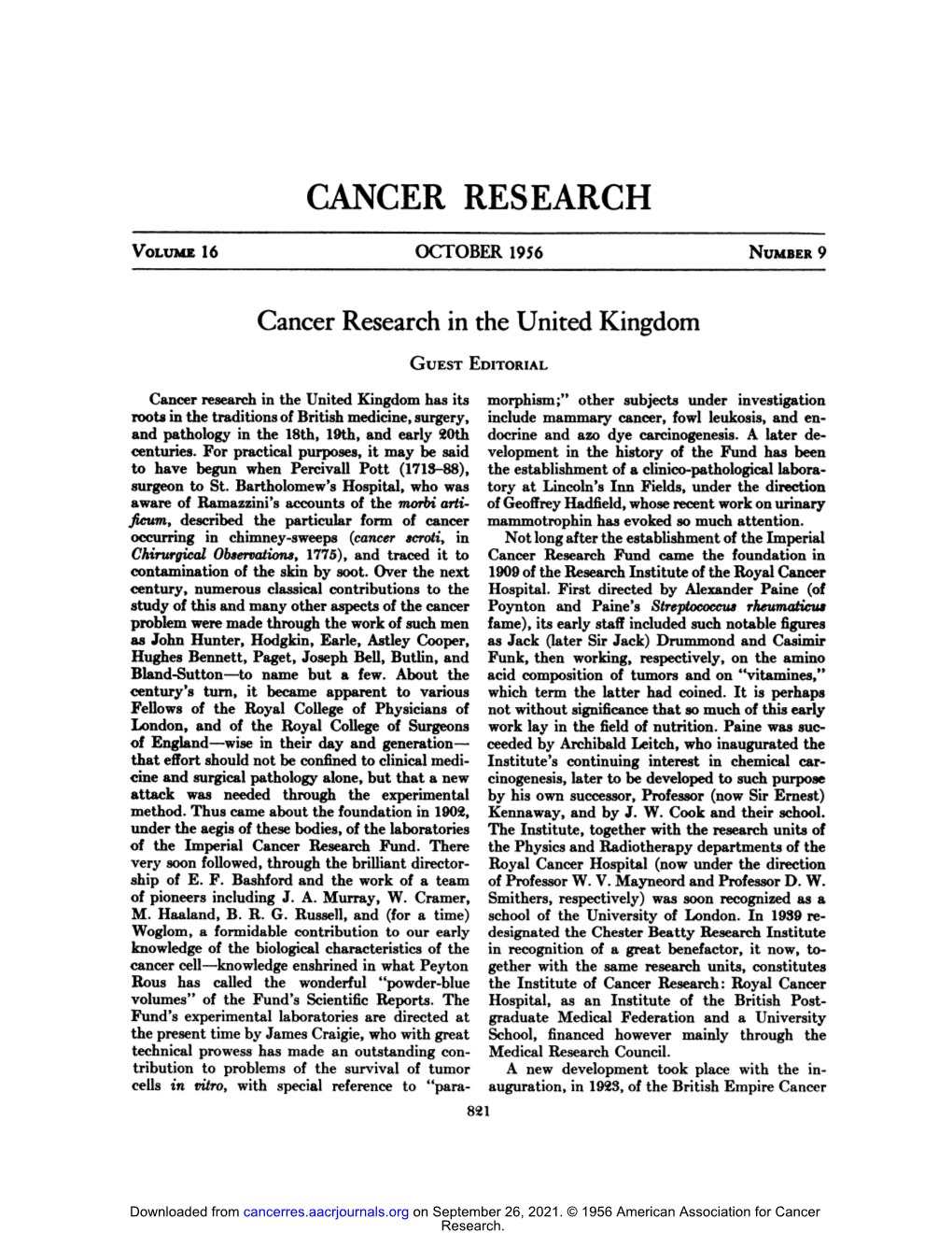 Cancer Research in the United Kingdom: Guest Editorial