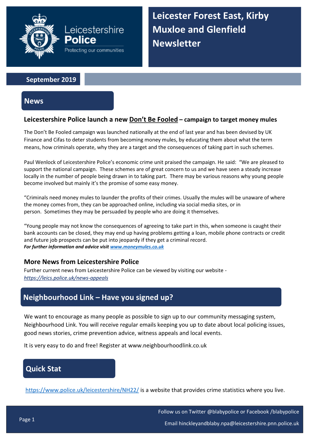 Leicester Forest East, Kirby Muxloe and Glenfield Newsletter
