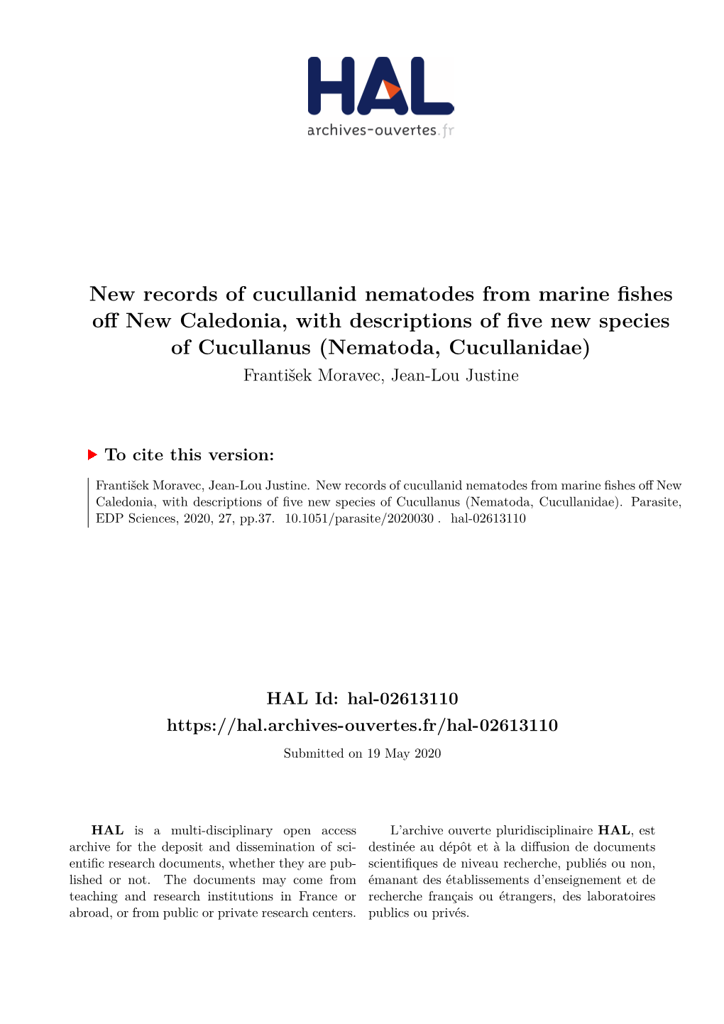 New Records of Cucullanid Nematodes from Marine