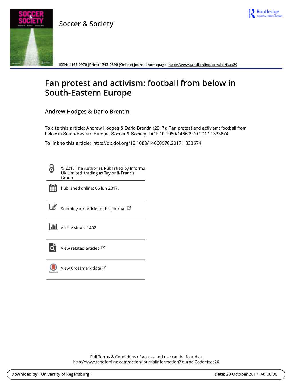 Fan Protest and Activism: Football from Below in South-Eastern Europe