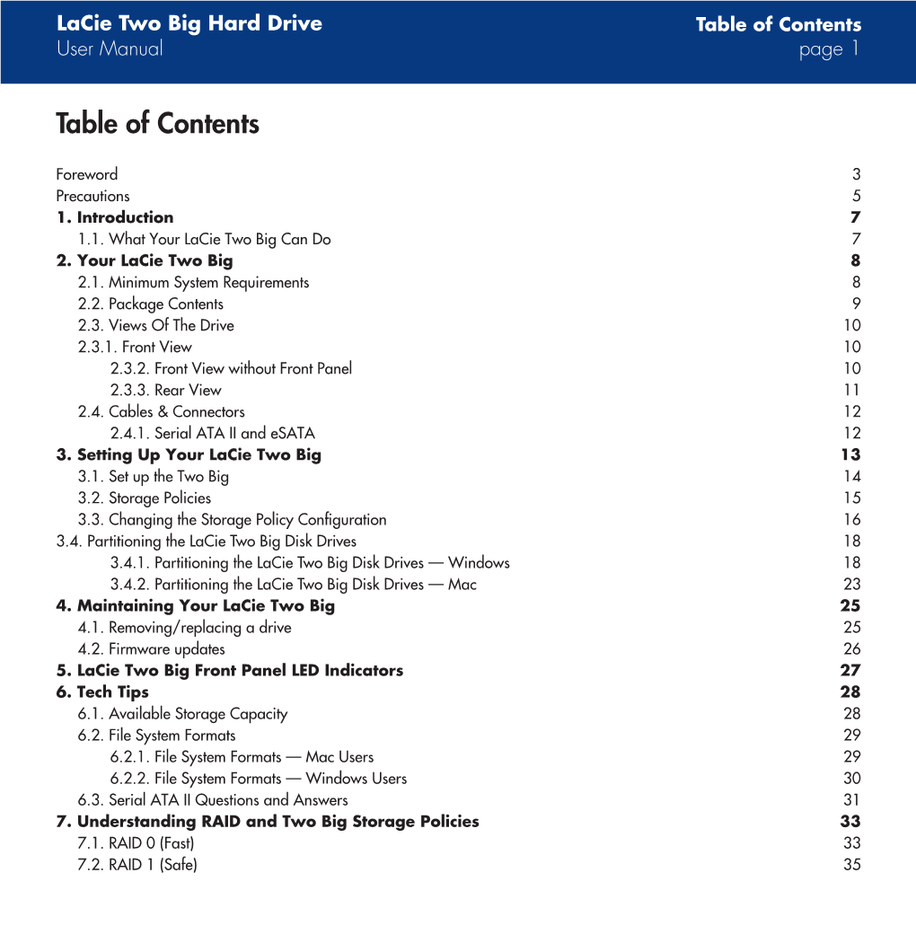 Table of Contents User Manual Page 