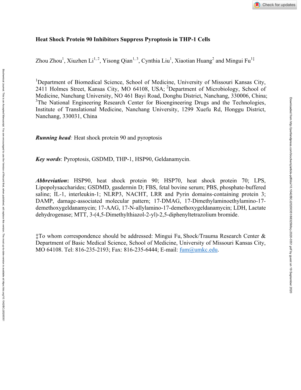 Heat Shock Protein 90 Inhibitors Suppress Pyroptosis in THP-1 Cells