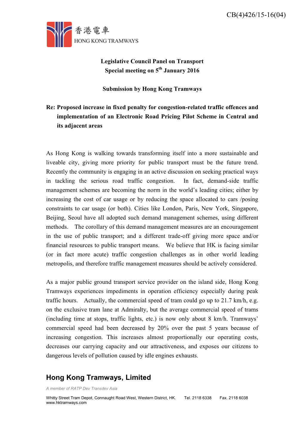 Submission on Proposed Increase in Fixed Penalty for Congestion-Related