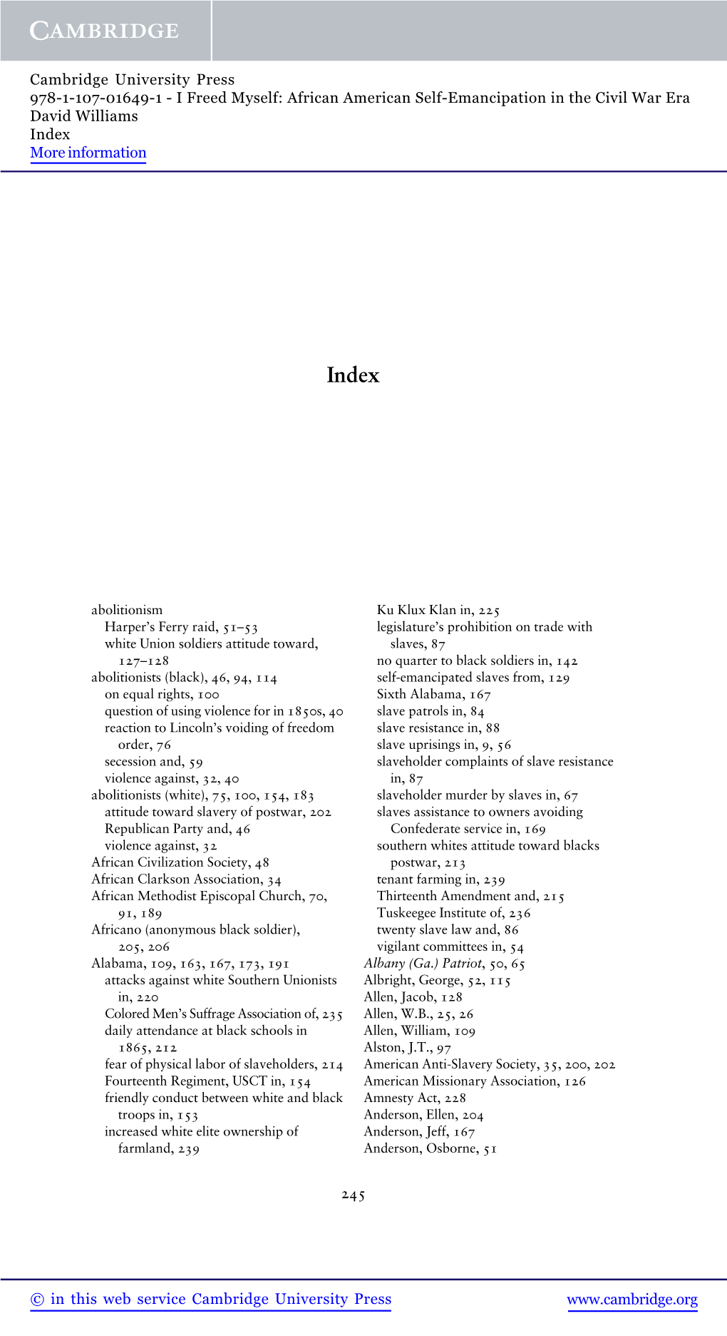 I Freed Myself: African American Self-Emancipation in the Civil War Era David Williams Index More Information