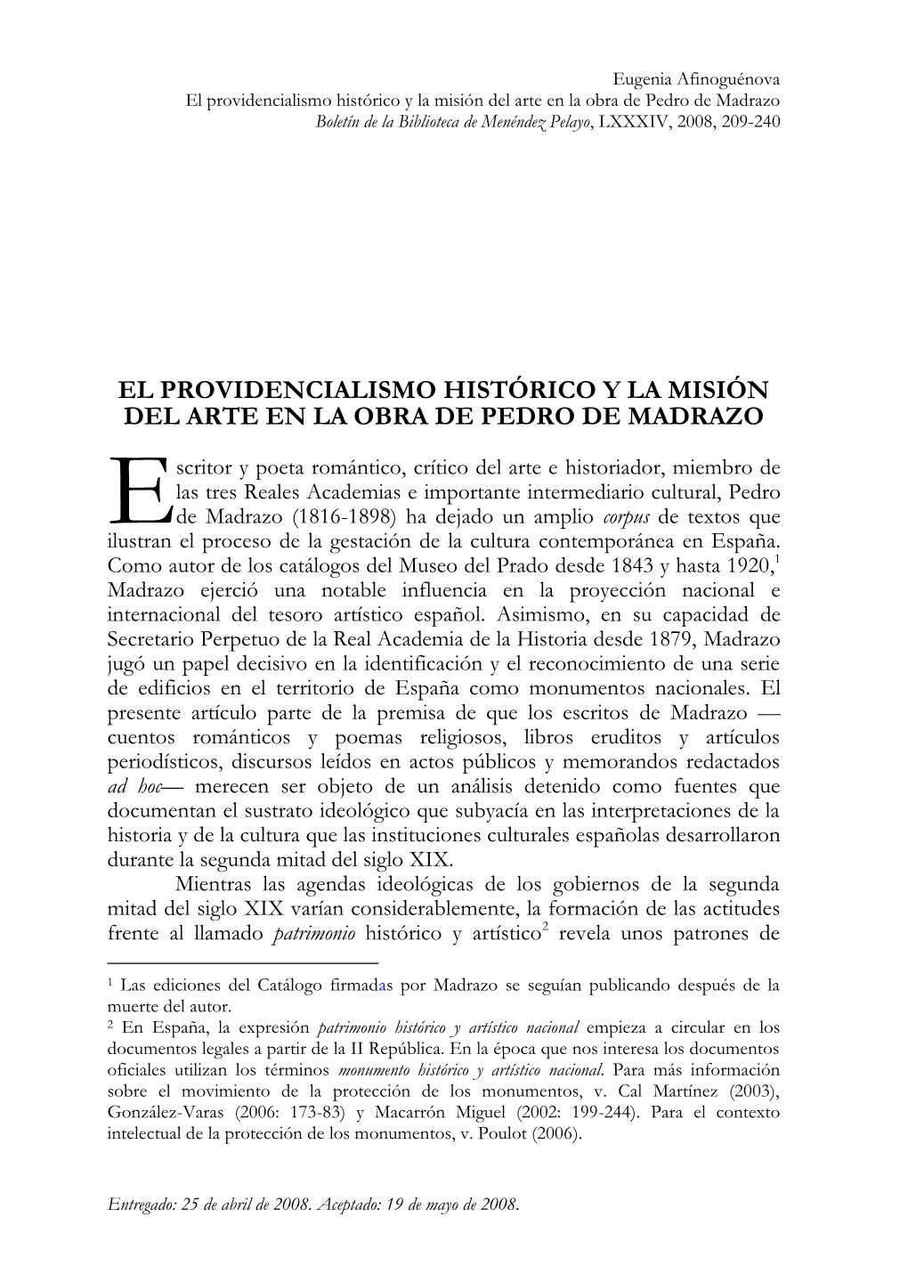 Pdf El Providencialismo Histórico Y La Misión Del Arte En La Obra De Pedro