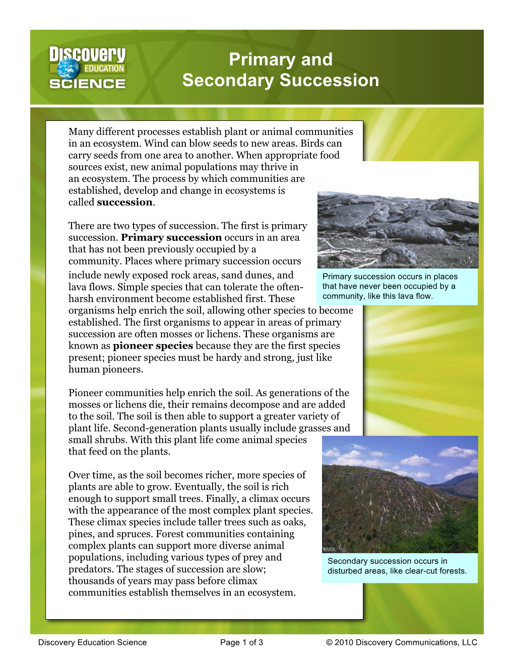 Primary and Secondary Succession