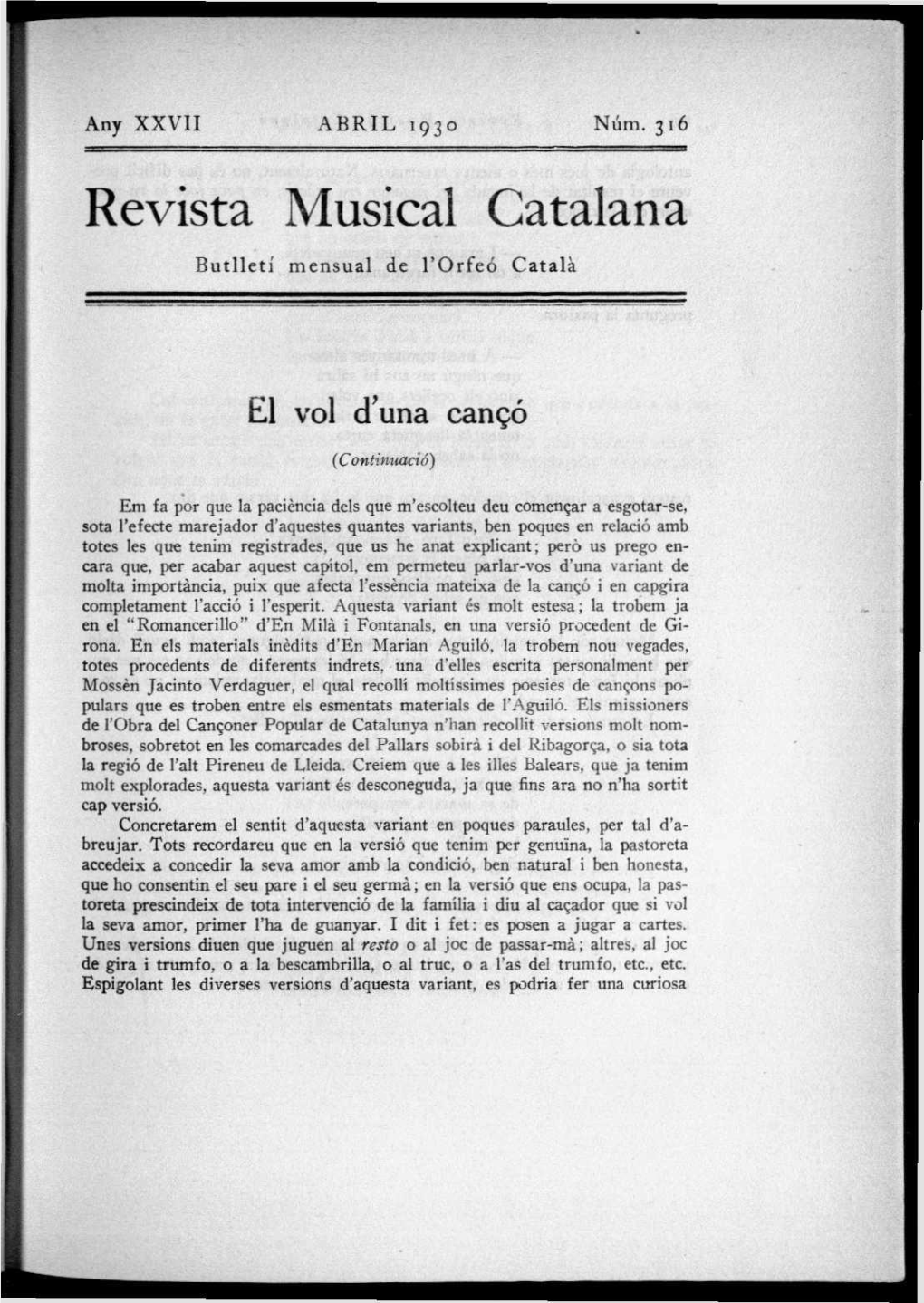 Revista Musical Catalana El Vol D Una Cançó