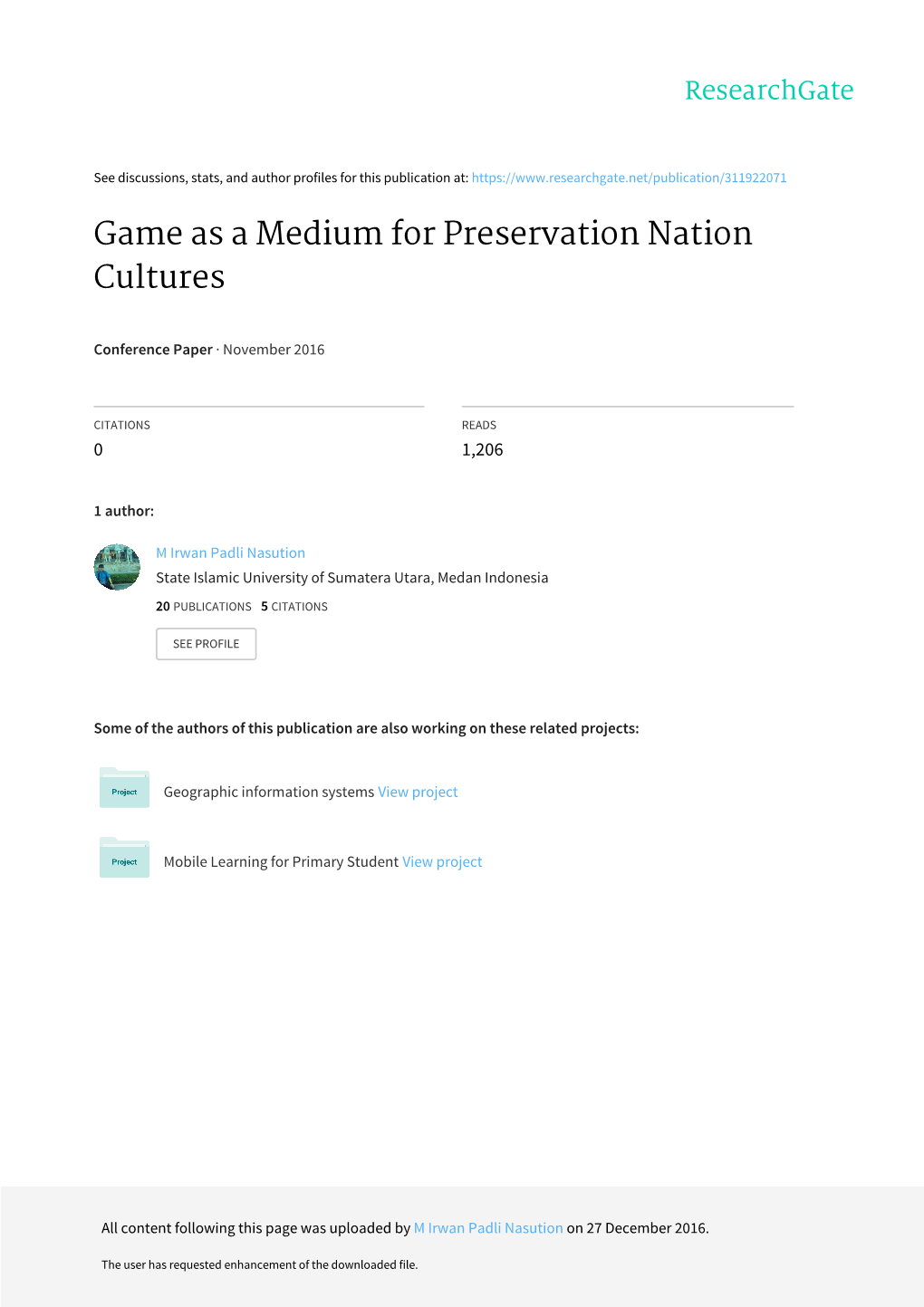 Game As a Medium for Preservation Nation Cultures