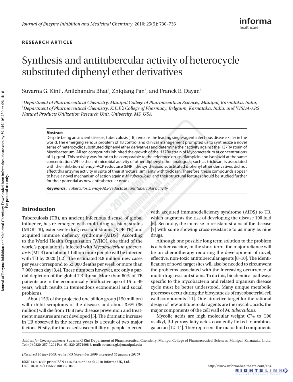 Synthesis and Antitubercular Activity of Heterocycle Substituted Diphenyl