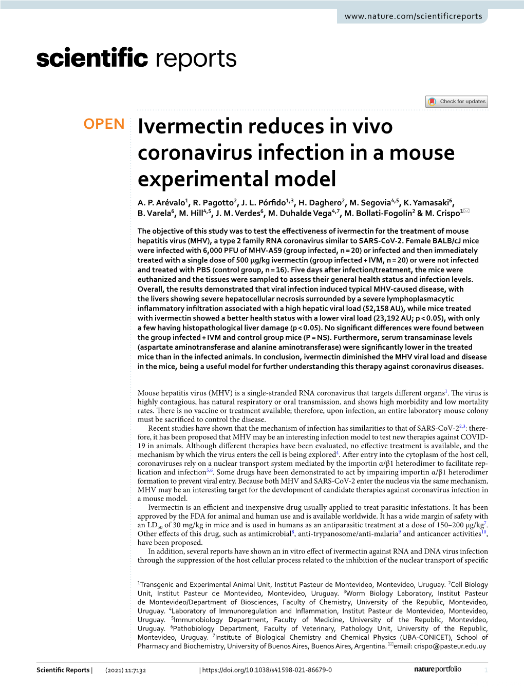 Ivermectin Reduces in Vivo Coronavirus Infection in a Mouse Experimental Model A