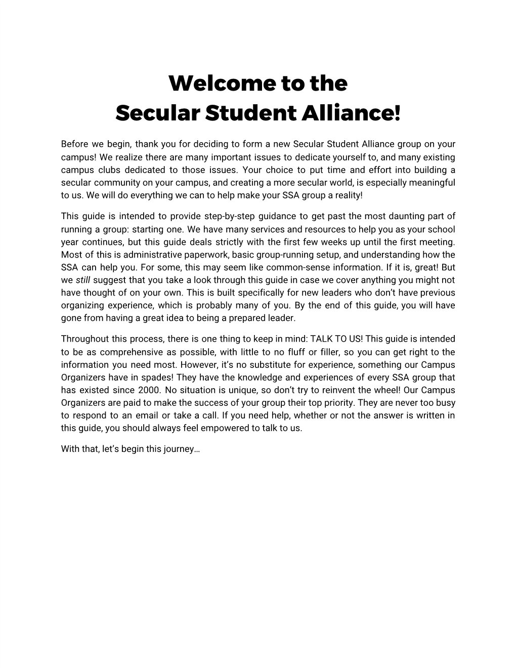 Welcome to the Secular Student Alliance!