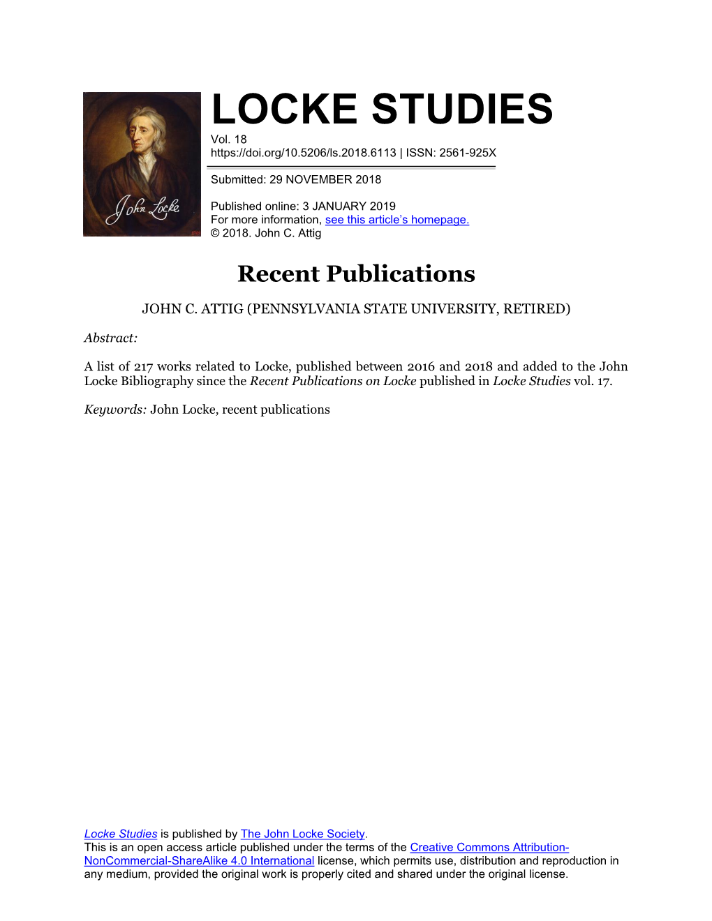 LOCKE STUDIES Vol