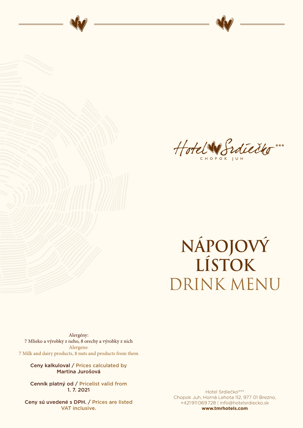 Nápojový Lístok Drink Menu