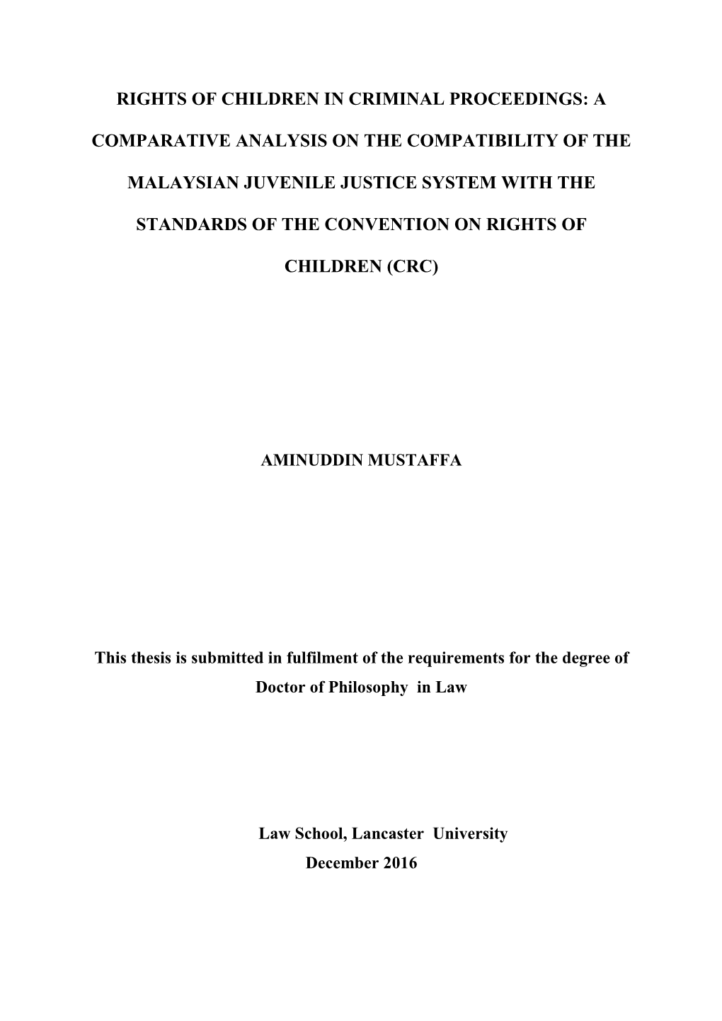 Rights of Children in Criminal Proceedings: A