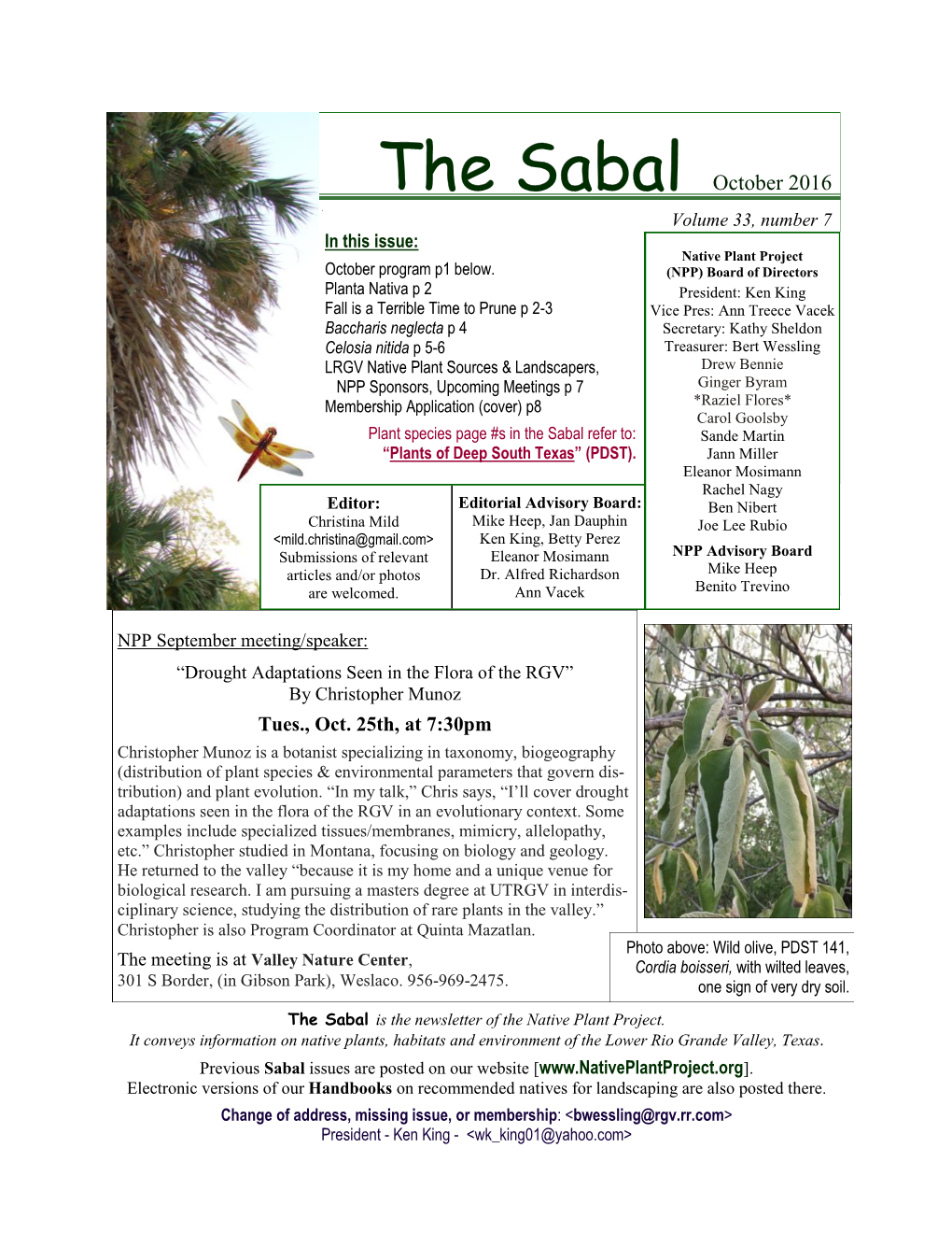 The Sabal October 2016 Volume 33, Number 7