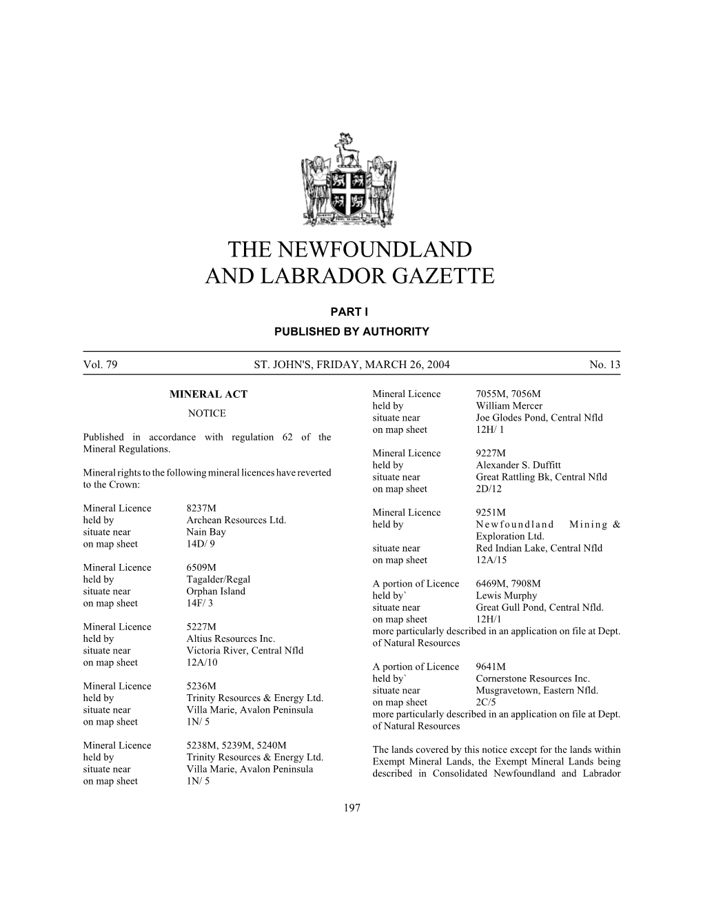 The Newfoundland and Labrador Gazette