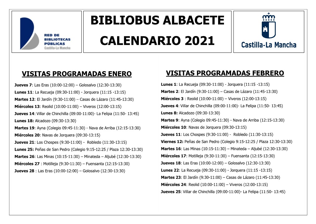 Bibliobus Albacete Calendario 2021