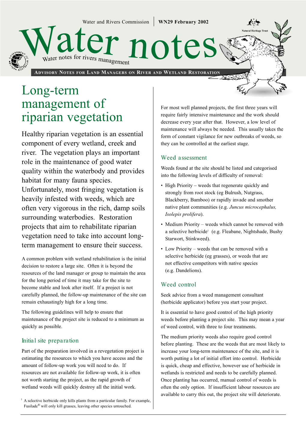 Long-Term Management of Riparian Vegetation