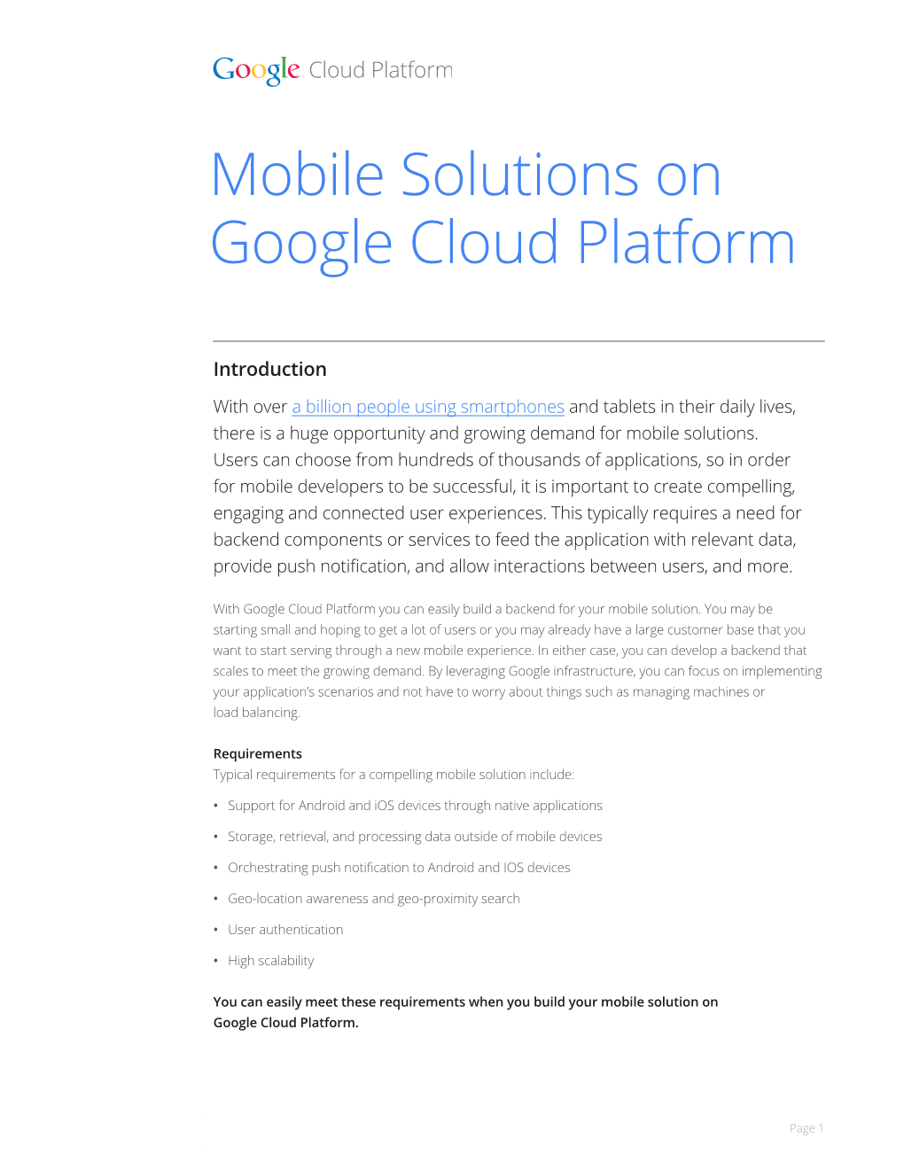 Mobile Solutions on Google Cloud Platform
