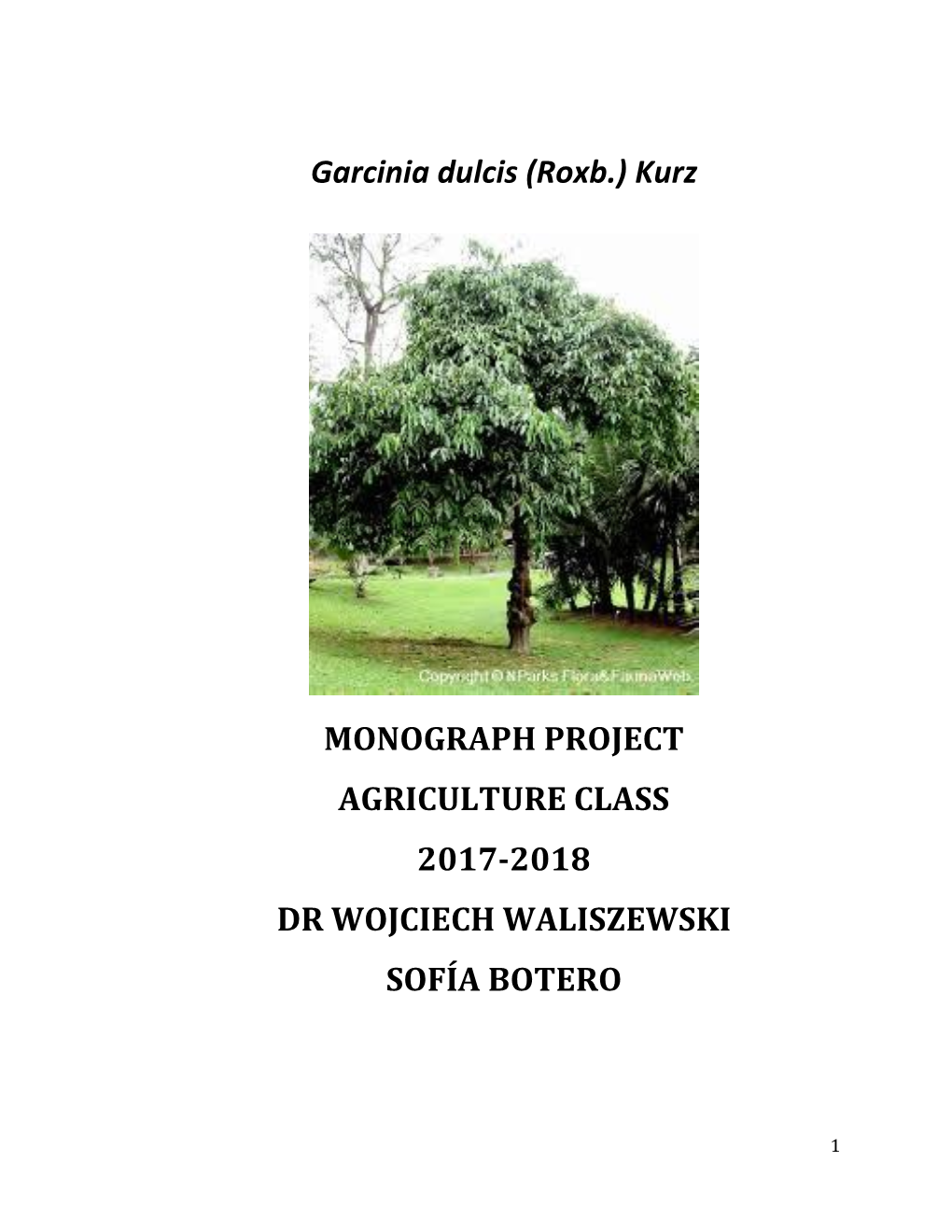 Garcinia Dulcis (Roxb.) Kurz MONOGRAPH PROJECT
