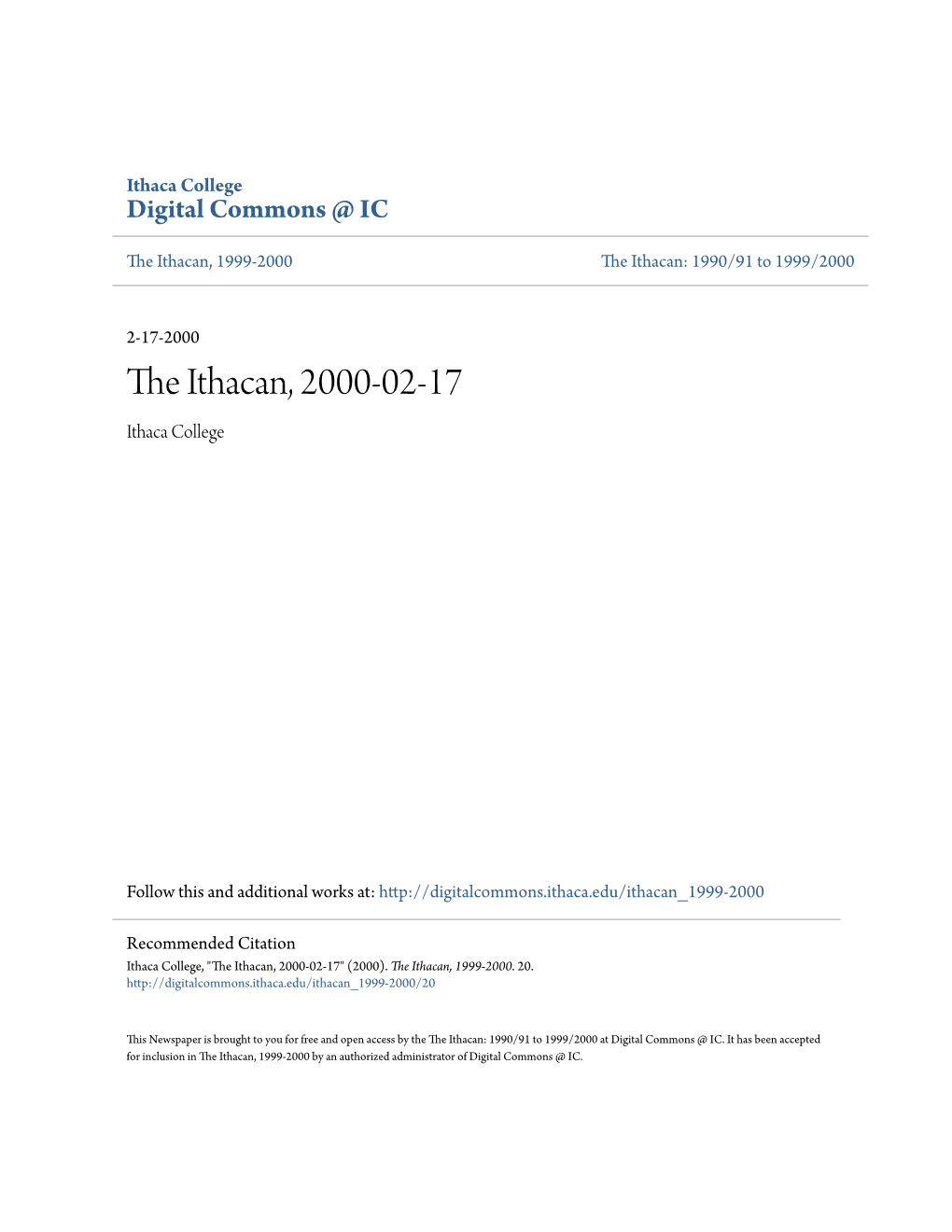 The Ithacan, 2000-02-17