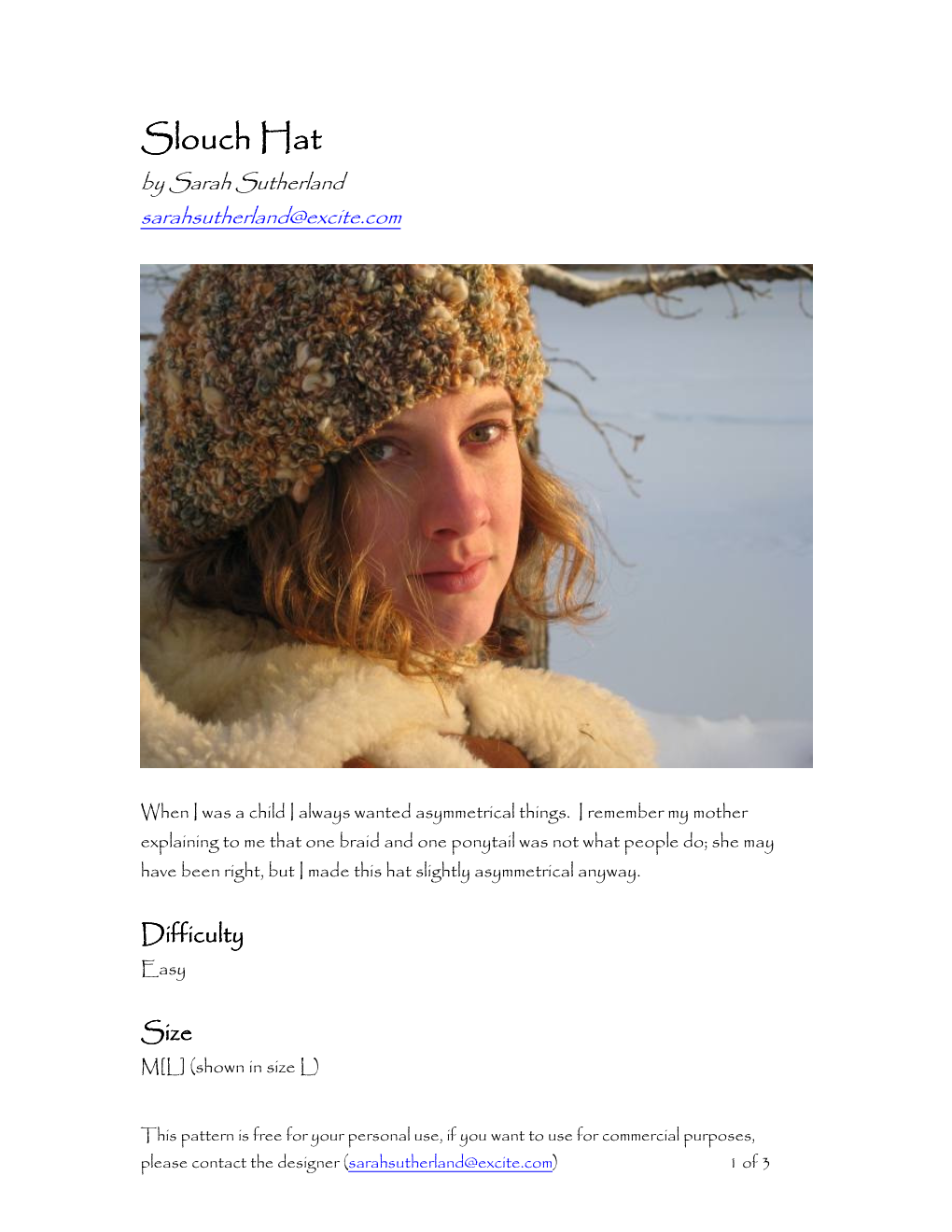 Slouch Hat by Sarah Sutherland Sarahsutherland@Excite.Com