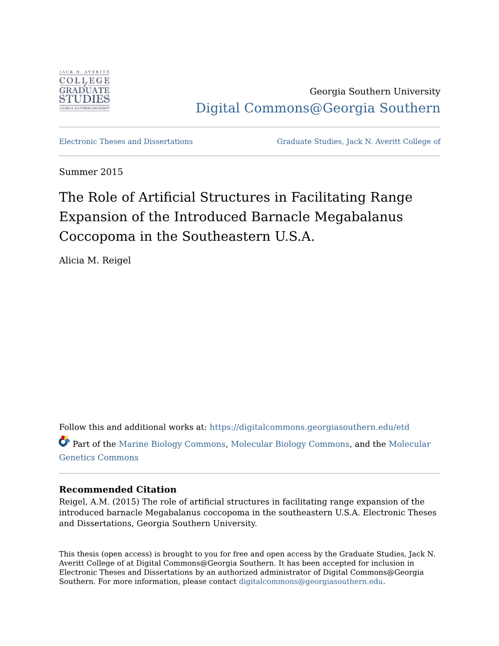 The Role of Artificial Structures in Facilitating Range Expansion of the Introduced Barnacle Megabalanus Coccopoma in the Southeastern U.S.A