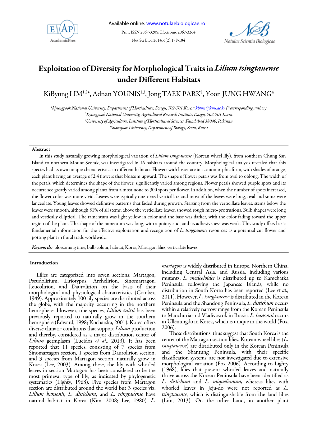 Exploitation of Diversity for Morphological Traits in Lilium