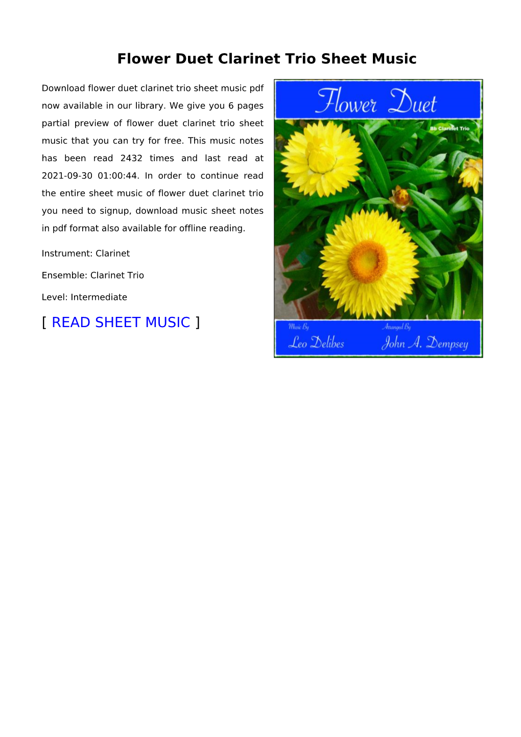 Flower Duet Clarinet Trio Sheet Music