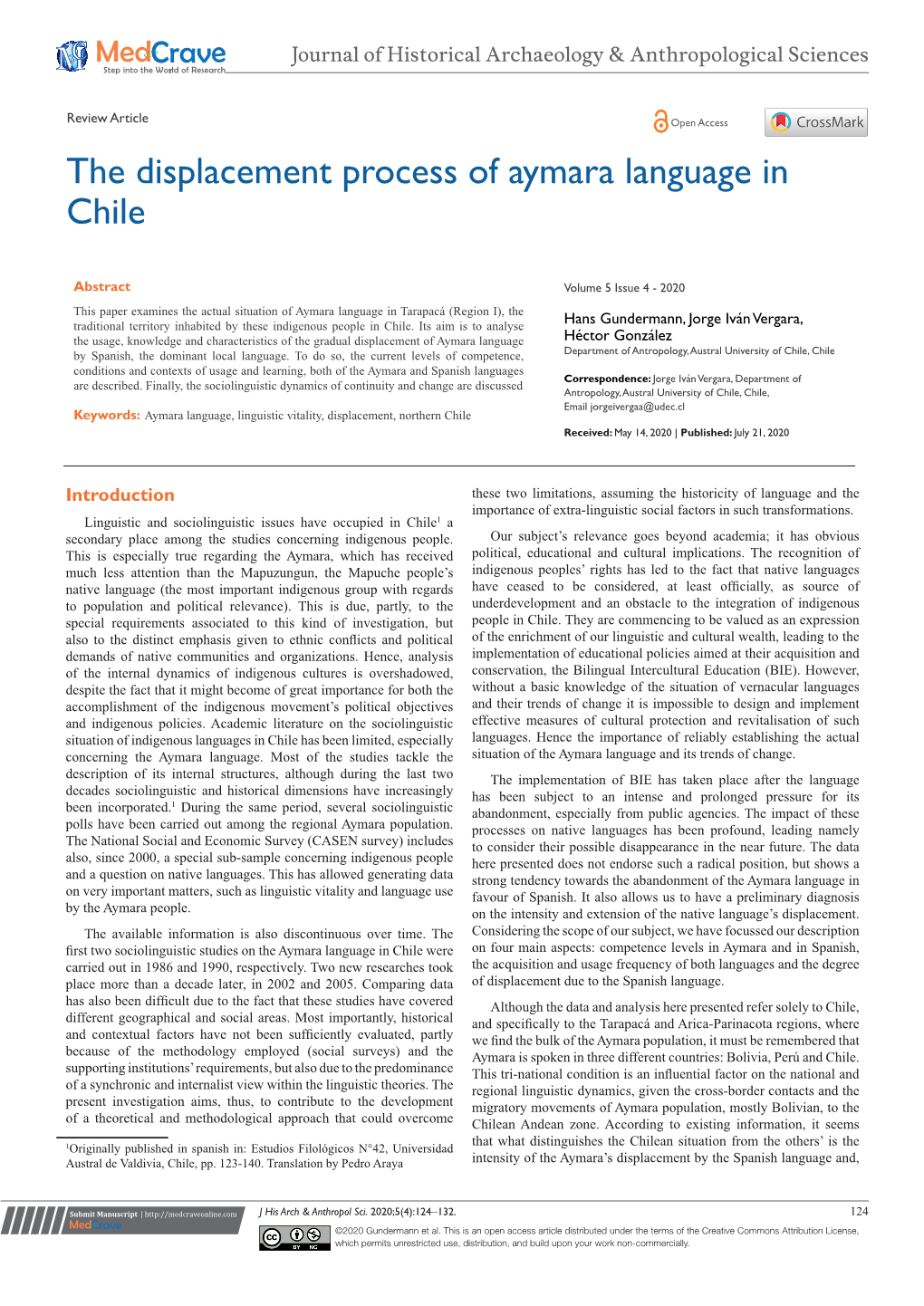 The Displacement Process of Aymara Language in Chile