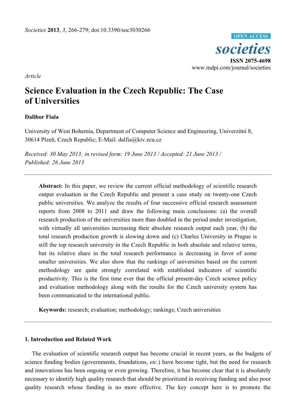 Science Evaluation in the Czech Republic: the Case of Universities