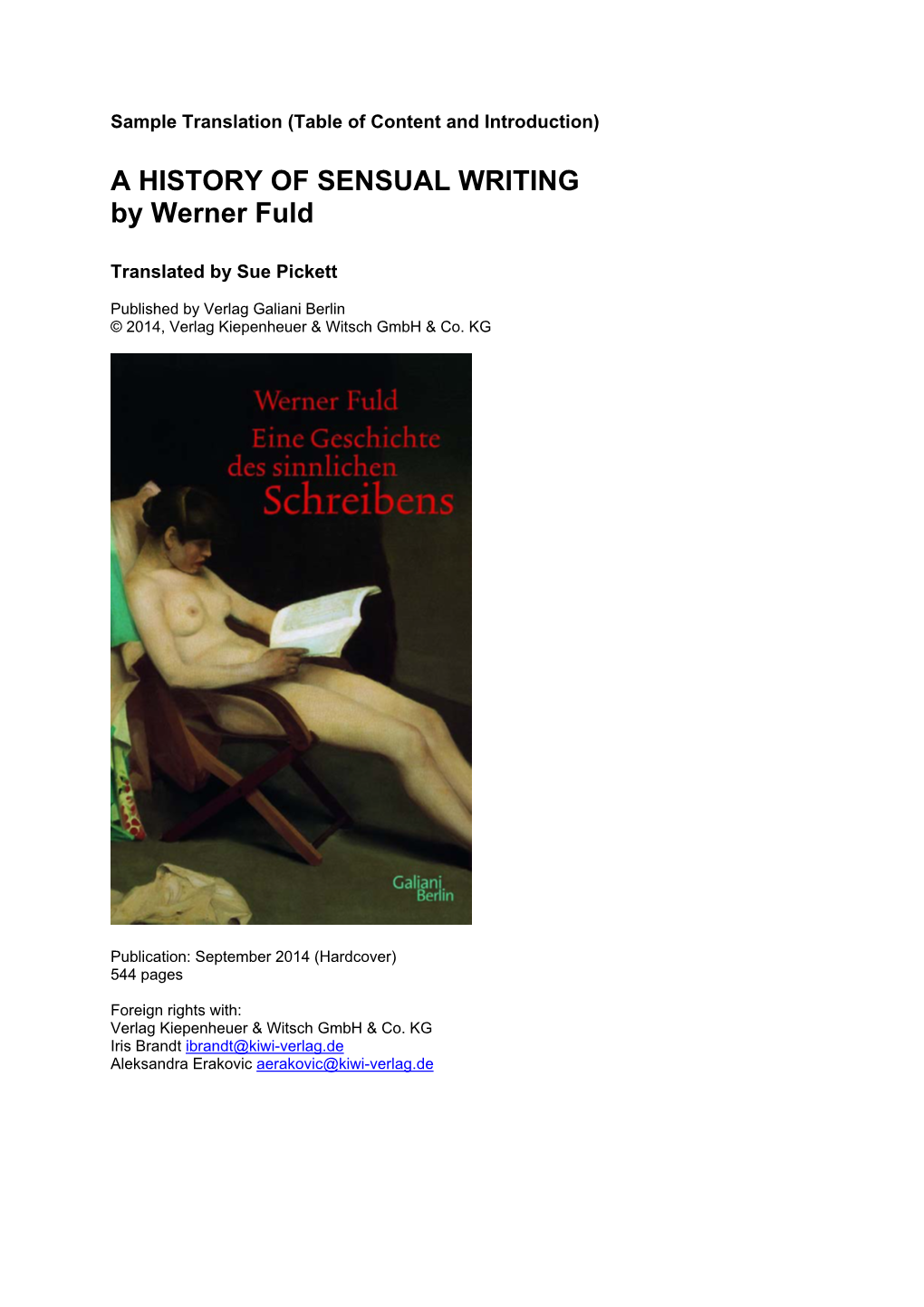 A HISTORY of SENSUAL WRITING by Werner Fuld