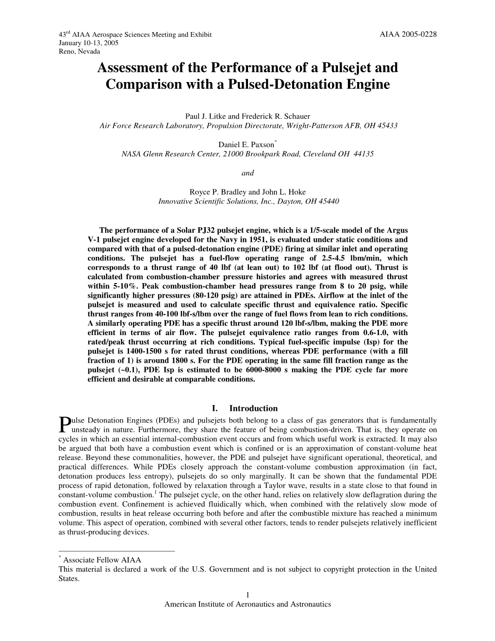 Assessment of the Performance of a Pulsejet and Comparison with a Pulsed-Detonation Engine