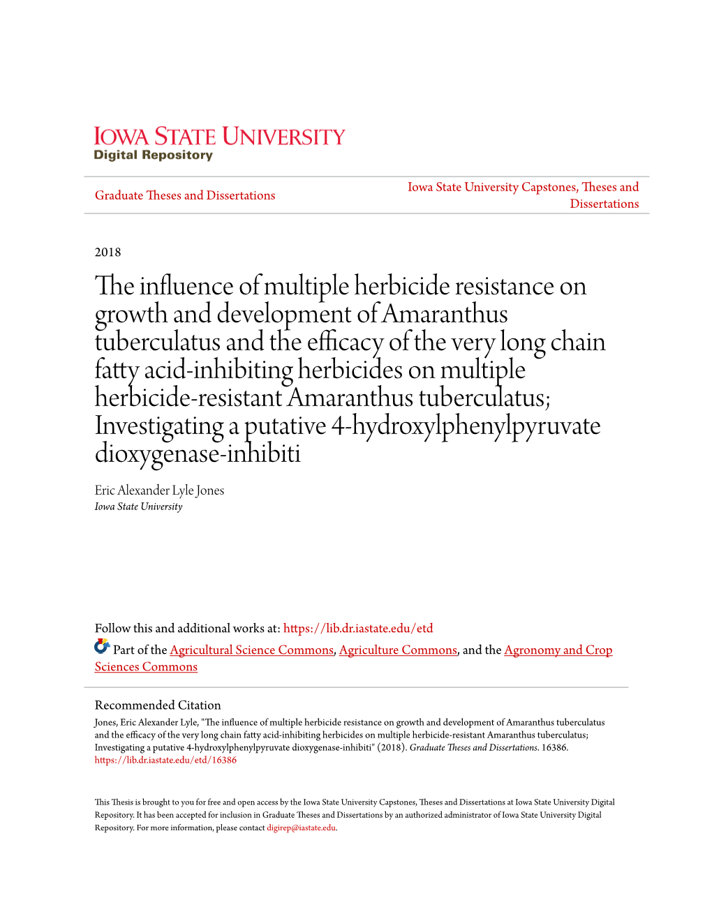 The Influence of Multiple Herbicide Resistance on Growth And